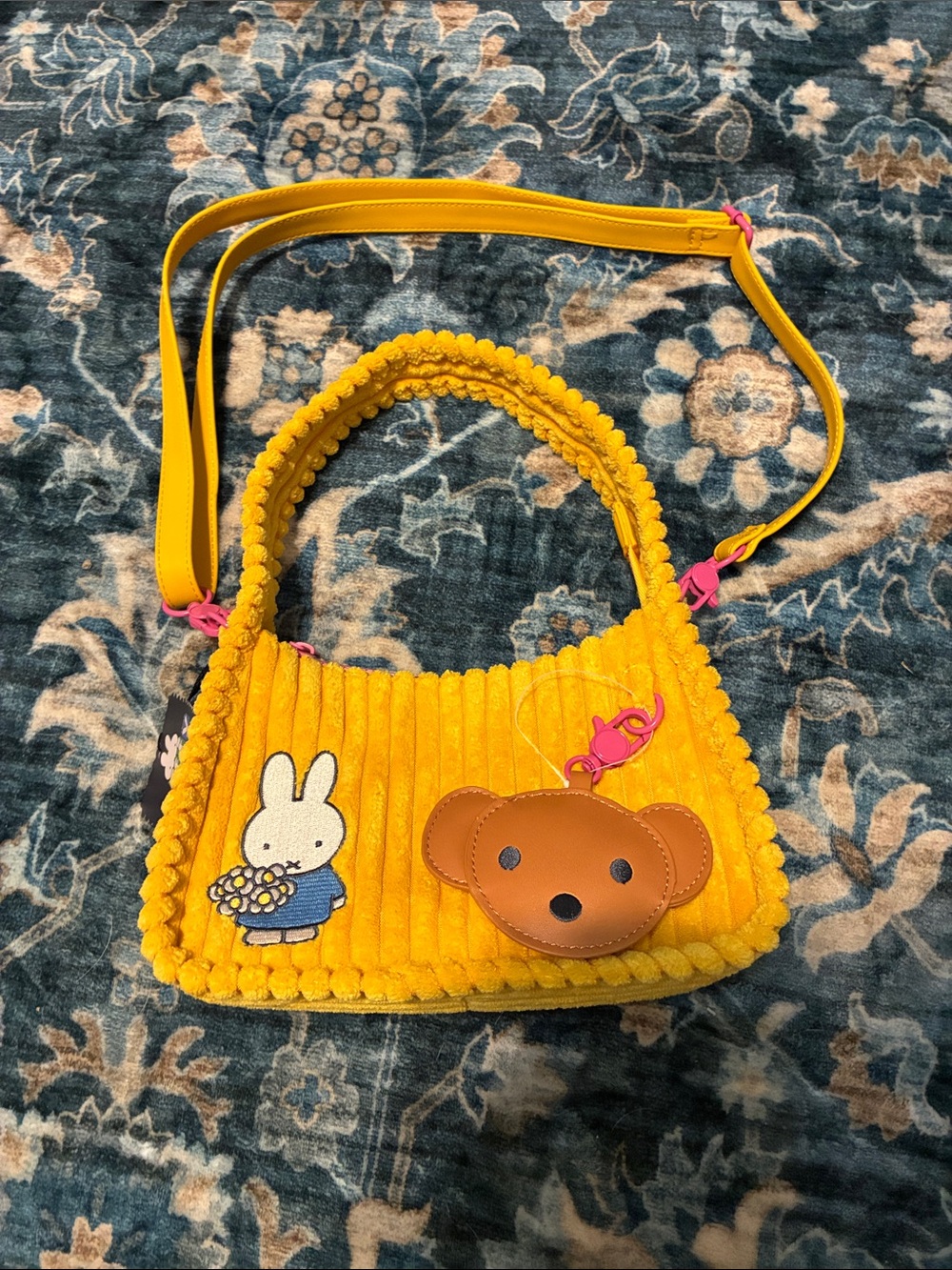 NWT miffy Yellow Corduroy Crossbody Bag with Rabbit Patch